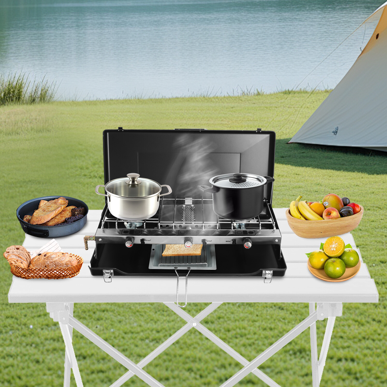 3-Burner Tabletop Outdoor Gas Stove Camping Stove Portable Cooking Stove 4500W
