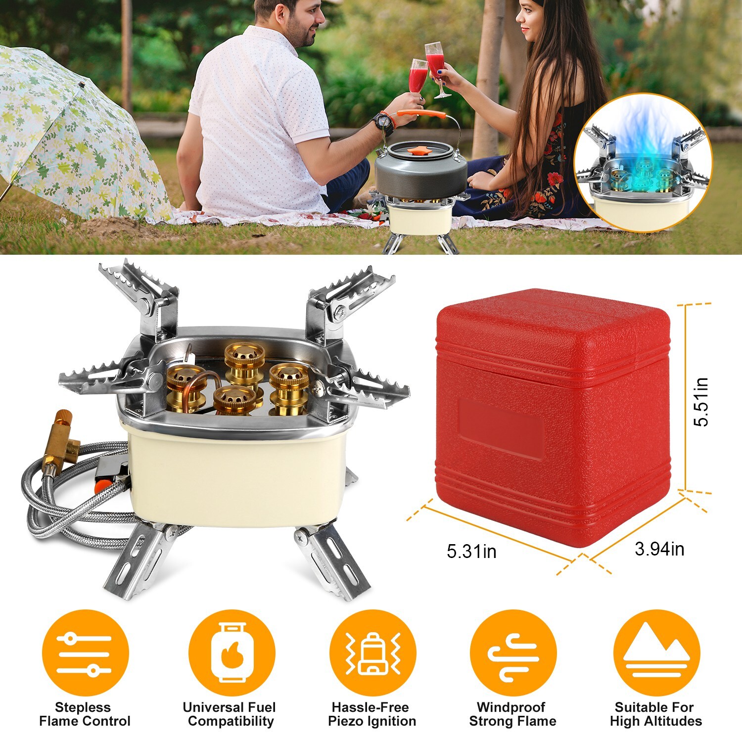 Portable Camping Stove Gas Cooking Burner Propane Butane Burner & Piezo Ignition