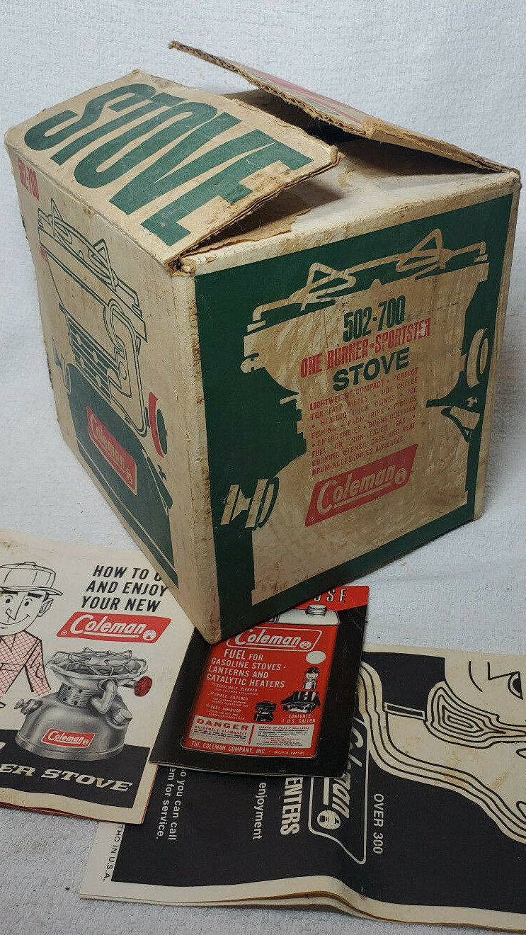VTG 1971 COLEMAN 502-700 SPORTSTER SINGLE BURNER CAMP COOKING STOVE 11/71 & BOX
