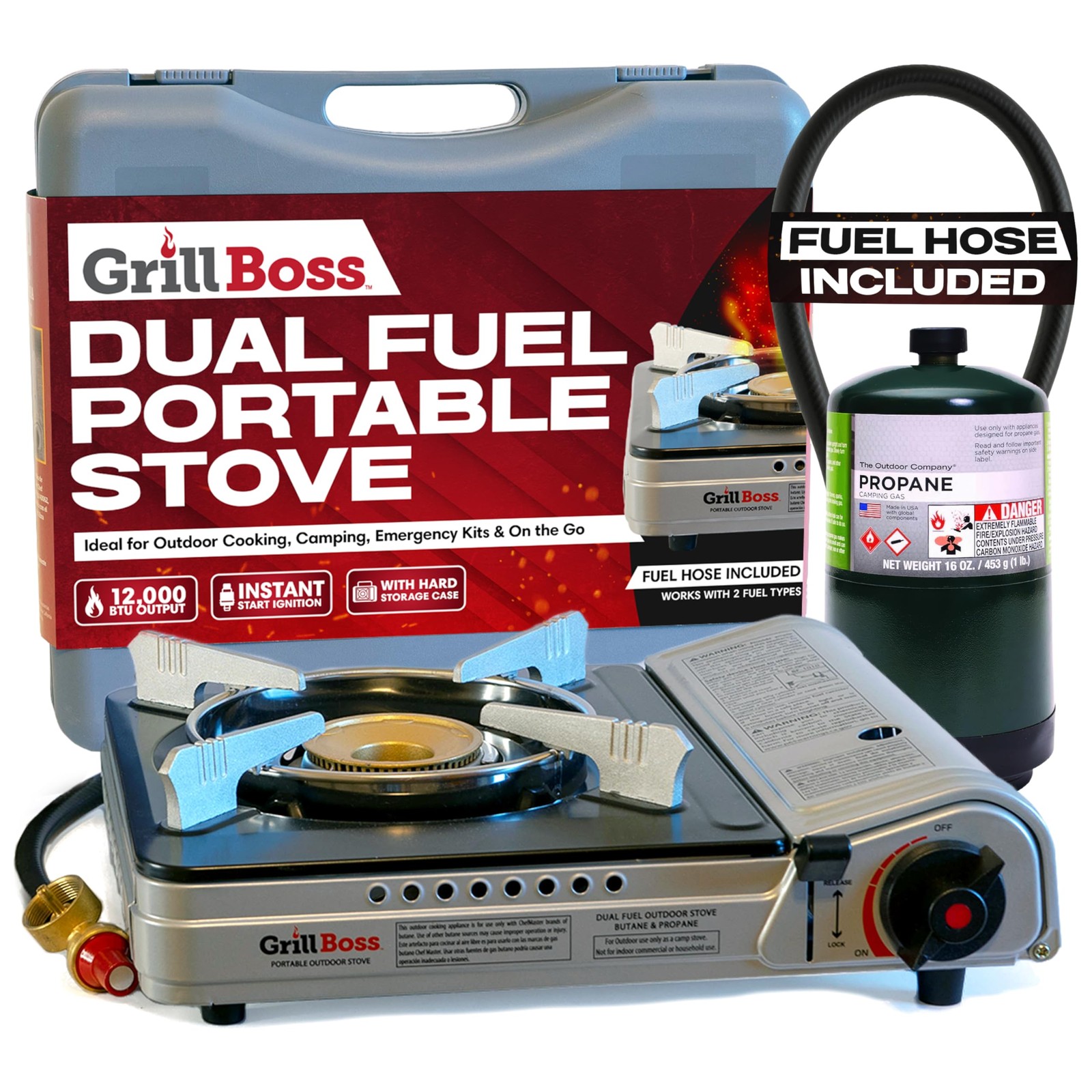 Grill Boss Dual Fuel Camp Stove – 12,000 BTU Butane & Propane Portable Stoves