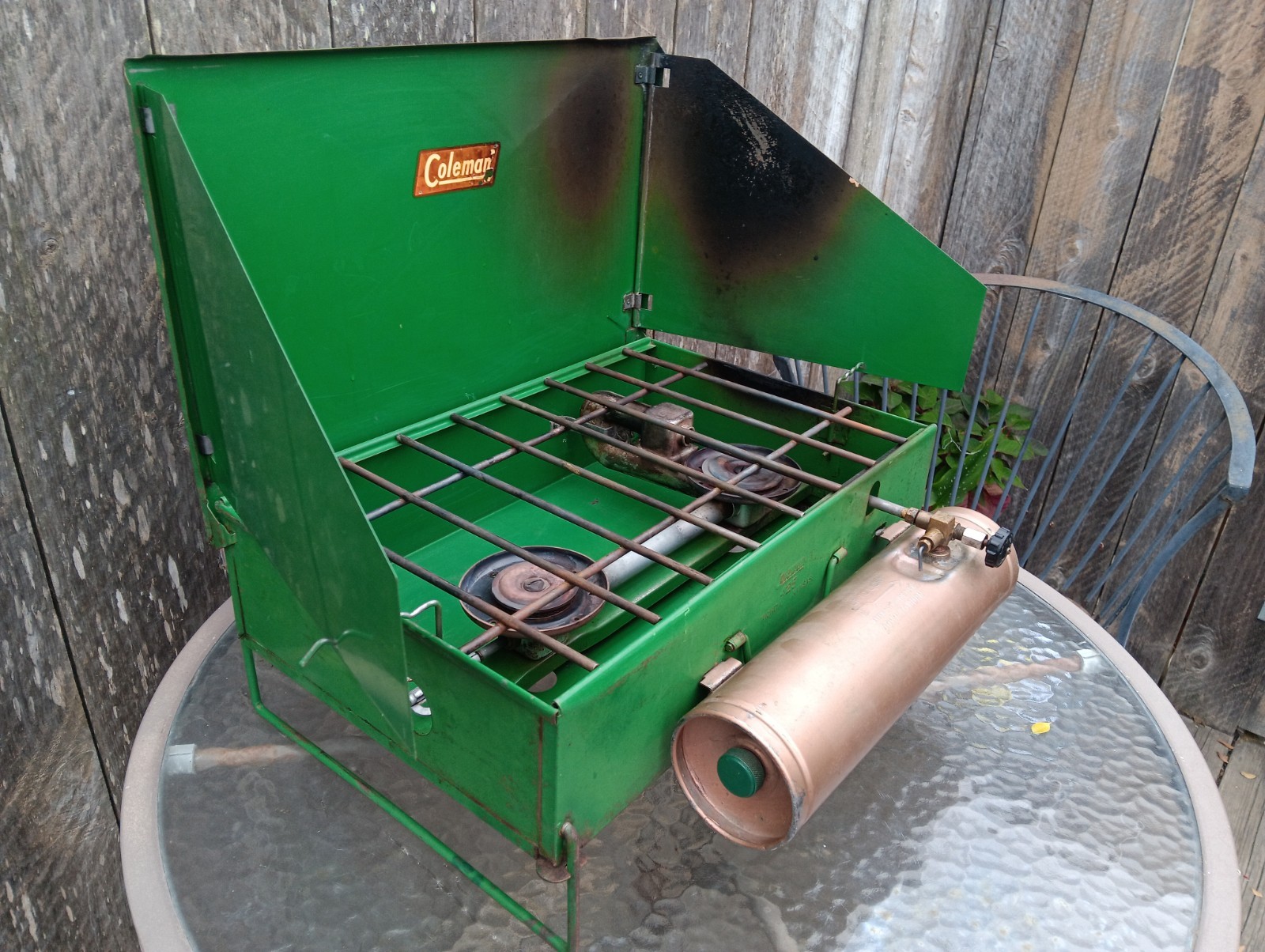 1940s Coleman 2 Burner Camp Stove #425 Bronze Gold Tank Nice1 USA 🇺🇸