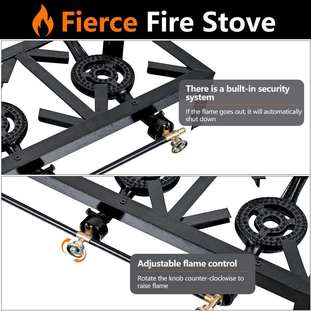 Cast Iron 3 Burner Portable Outdoor Camping Stove Propane Gas LPG BBQ Cooker
