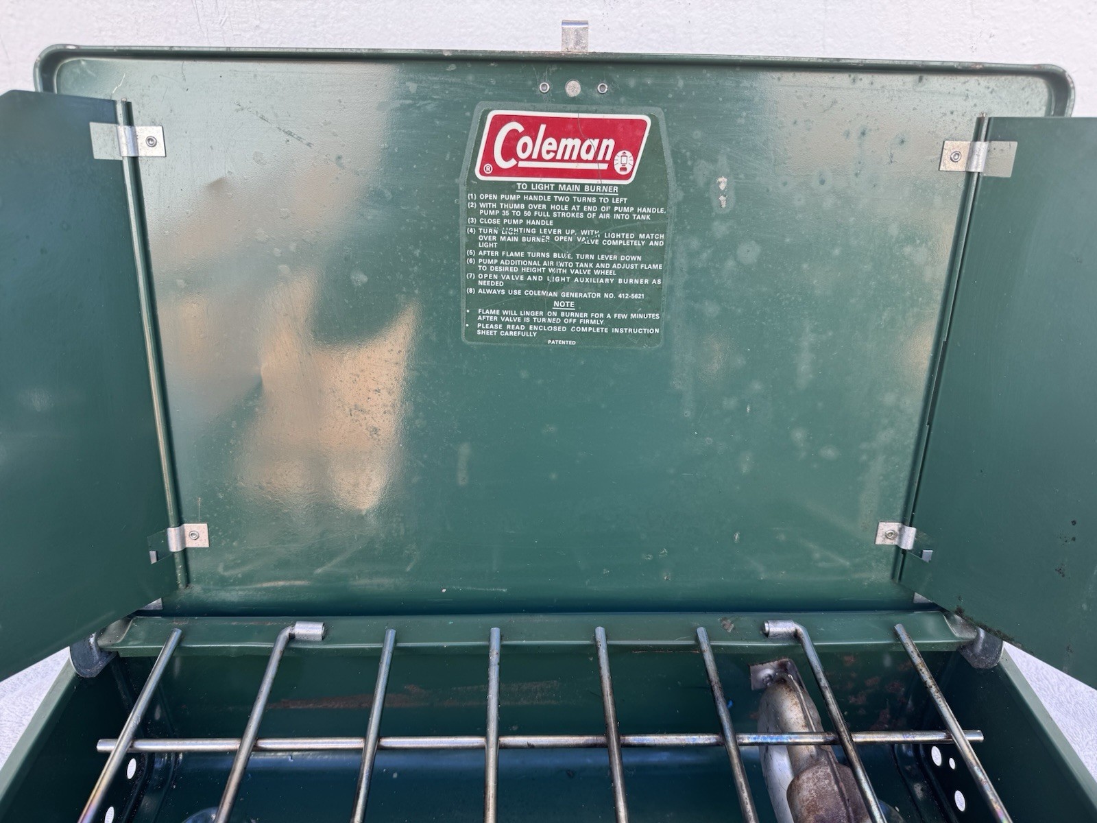 Coleman 425f Two Burner Stove With Box – Set Up For Dual Fuel