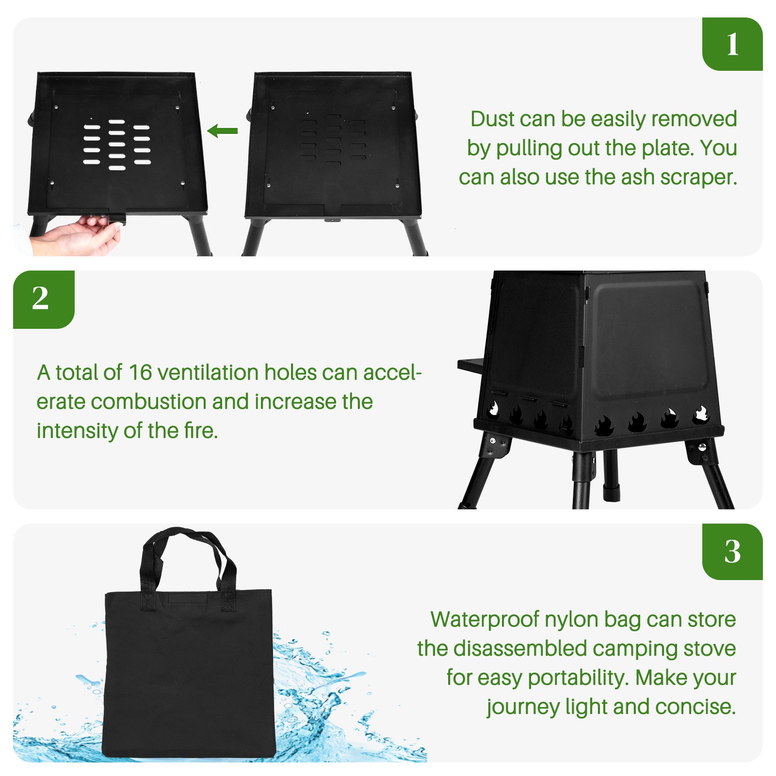 Wood Burning Tent Stove, Portable, for Camping Outside Black Outdoor