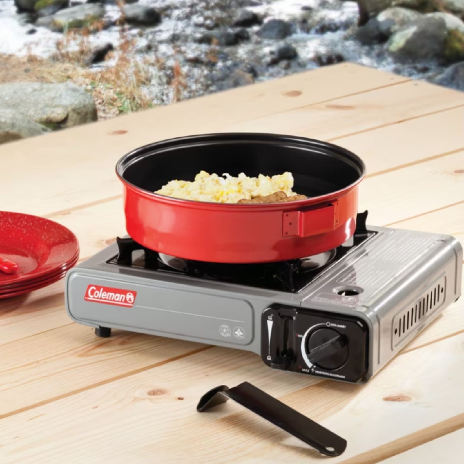 Tabletop Butane Gas Camping Stove, 1-Burner, Gray