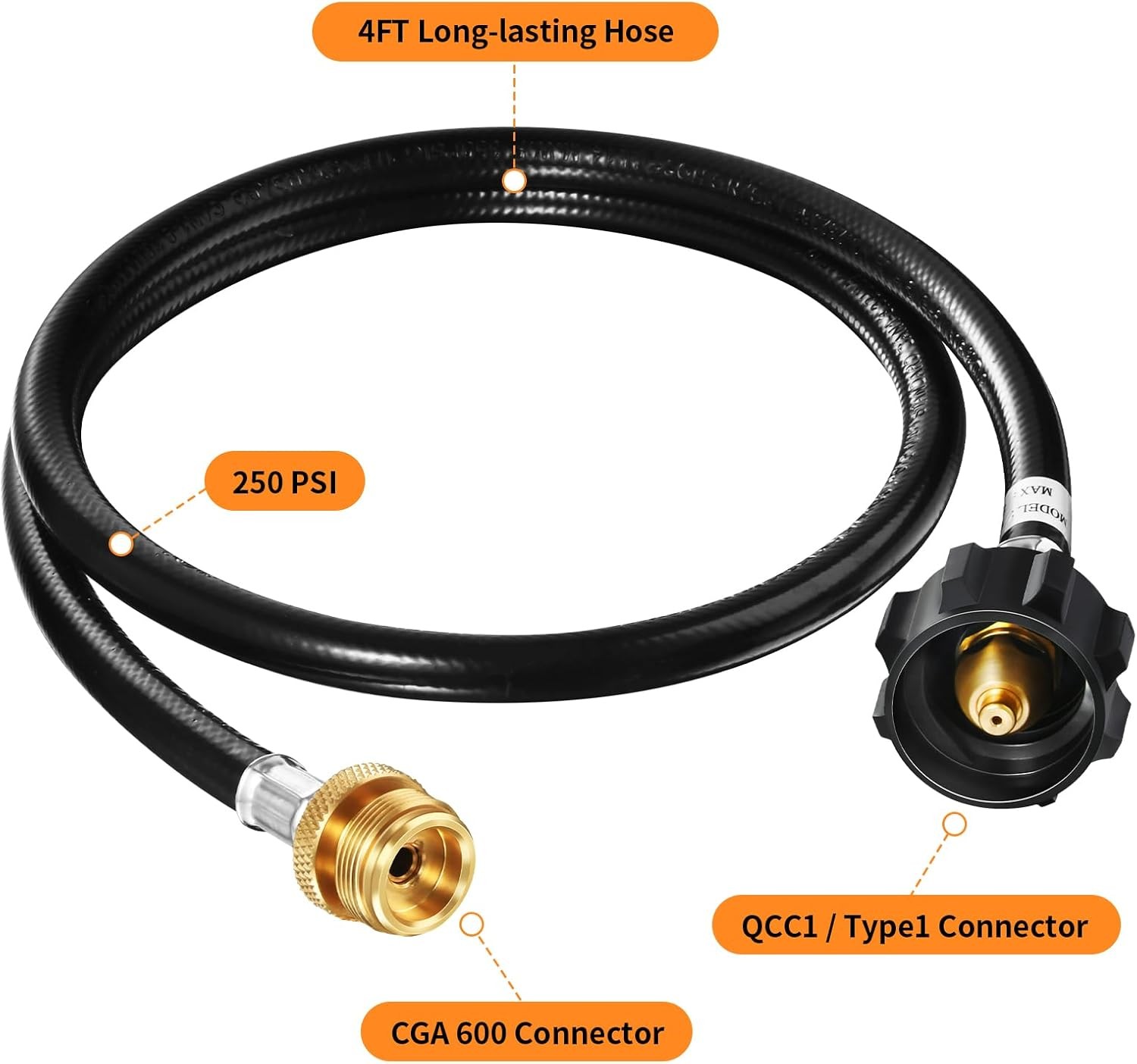 GasSaf 4FT Propane Hose, Adapter Hose 1lb to 20lb 4 Feet, Black