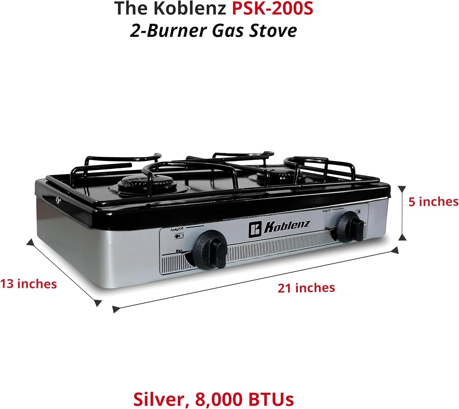 Silver 2-Burner Gas Cooking Stove with Adjustable Flame and Lightweight Design