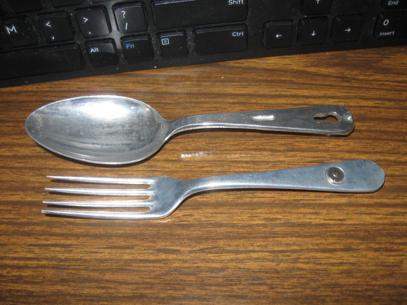 2 EUC Vintage 50s Swiss SIGG [?] CAST ALUMINUM UTENSILS SPOON & FORK backpackinG