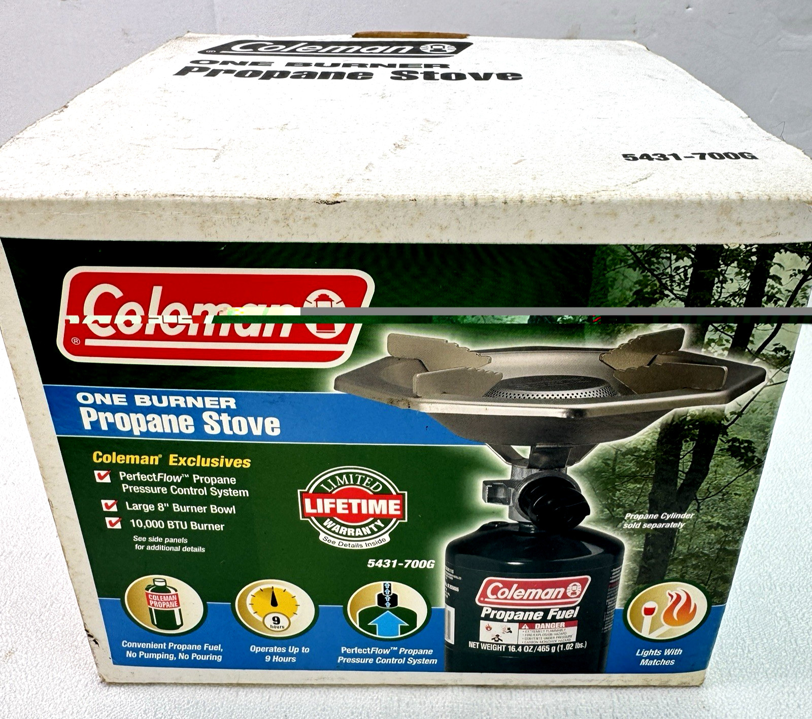 Coleman Portable 1 Burner Propane Stove Model 5431-700G with Base 10k BTU NOS