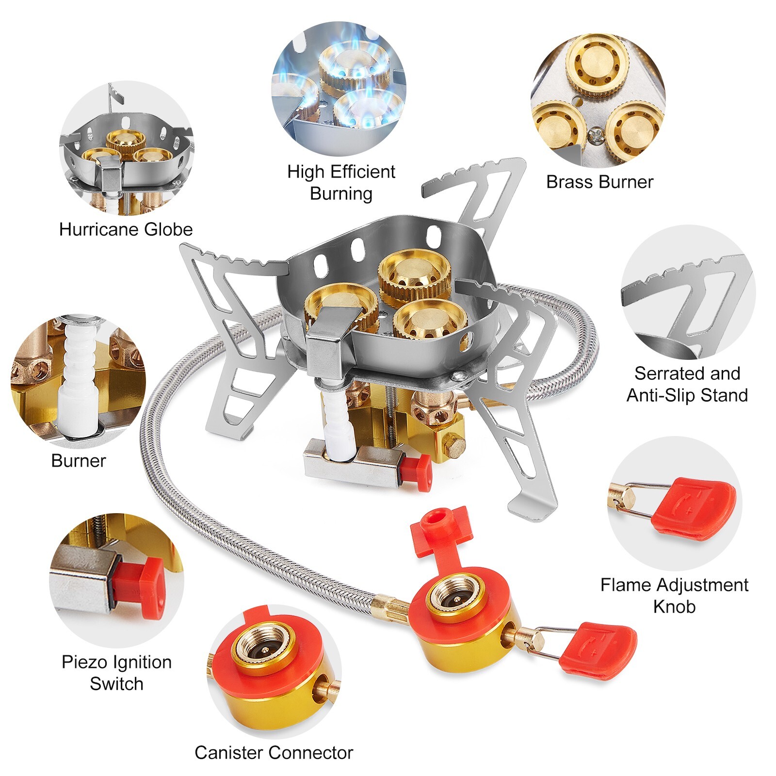 Windproof Camping Gas Stove and Piezo Ignition 1 LB Propane Tank Adapter 6800W