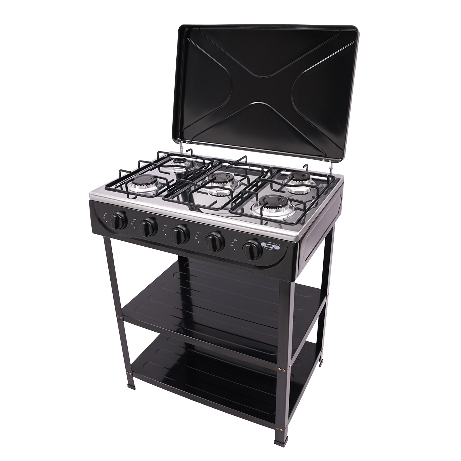 Outdoor Cooking Natural Gas Stove 5-Burners W/ Storage Rack For Camping/Kitchen