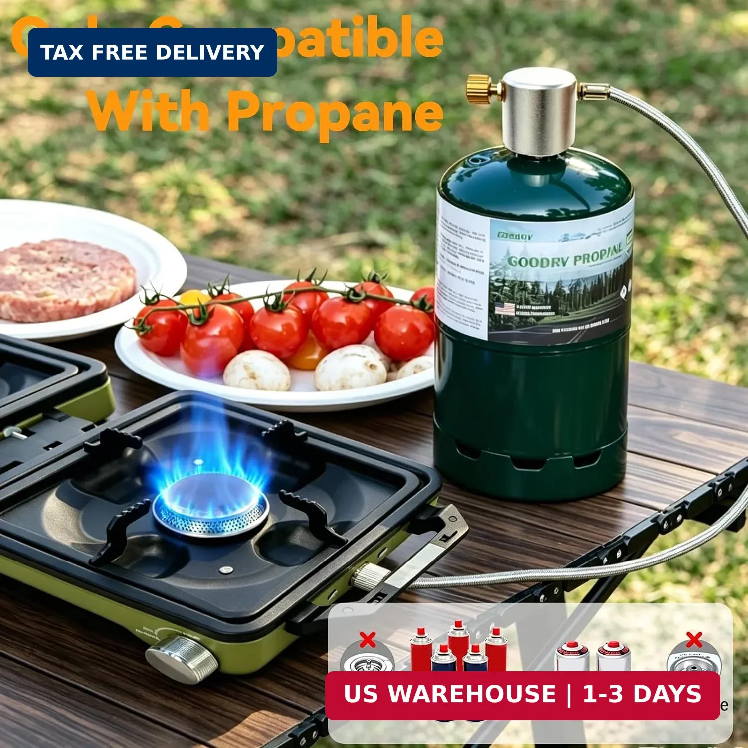 2 Burner Camping Stove with Windshield, 24000 BTU Propane Camp Stove, Portable F
