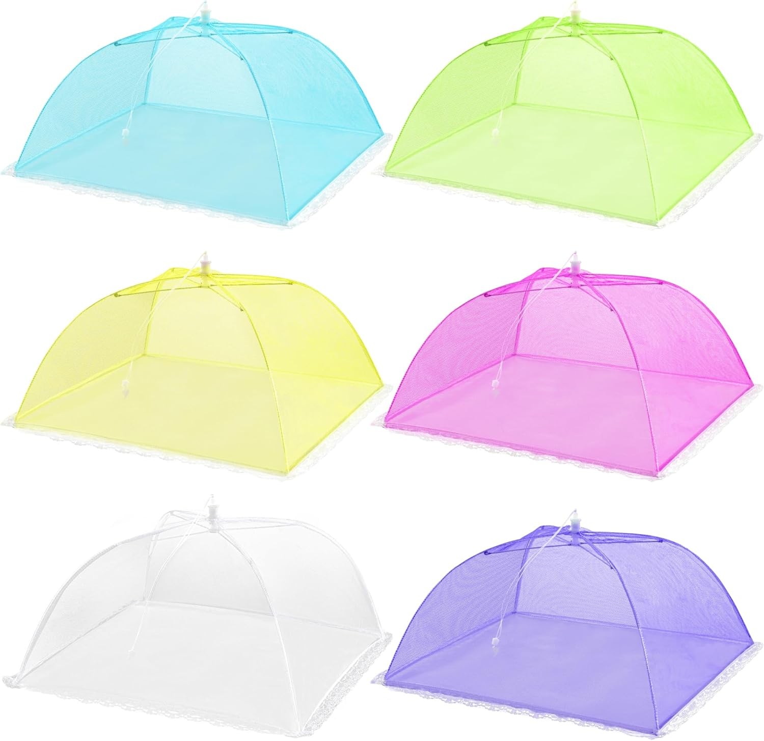 6 Pack Colored Pop-Up Mesh Food Cover Tent Outside,17 Inches Reusable
