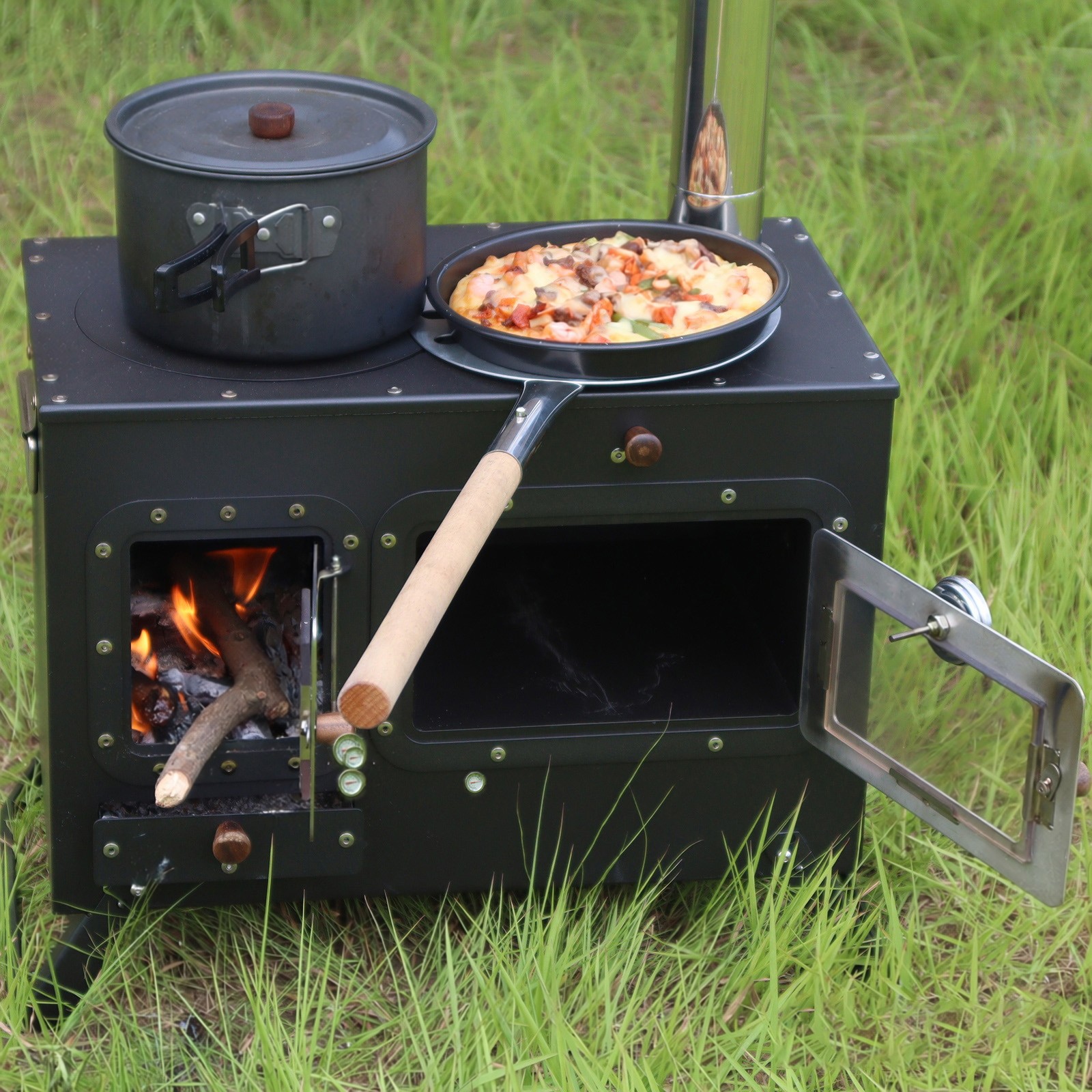 Foldable Camping Wood Stove with Oven Portable Steel Outdoor Cooking Fire Stove