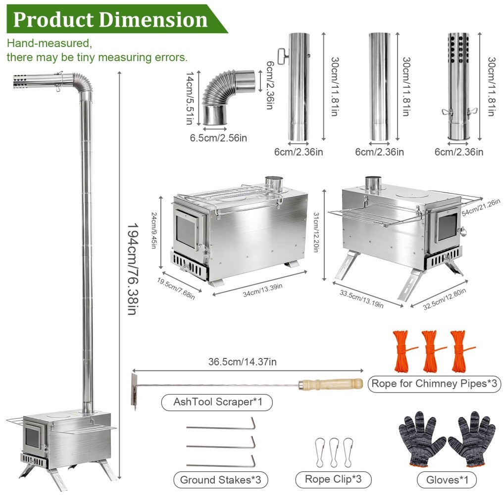Professional Hot Tent Stove Outdoor Camping Wood Burning Stove Stainless Steel