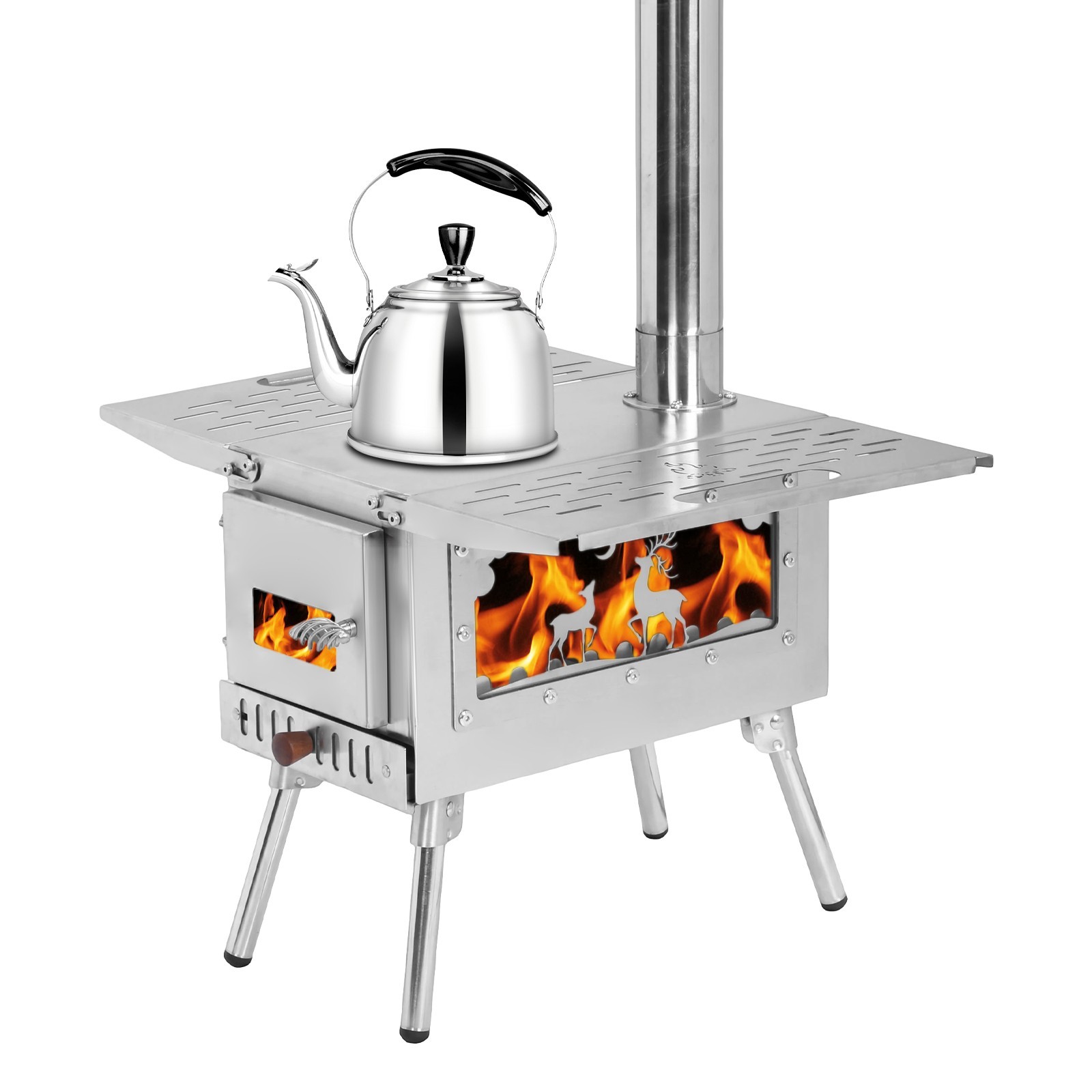 Portable Wood Burning Stove w Pipes Hot Tent Stove for Outdoor Camping & Heating