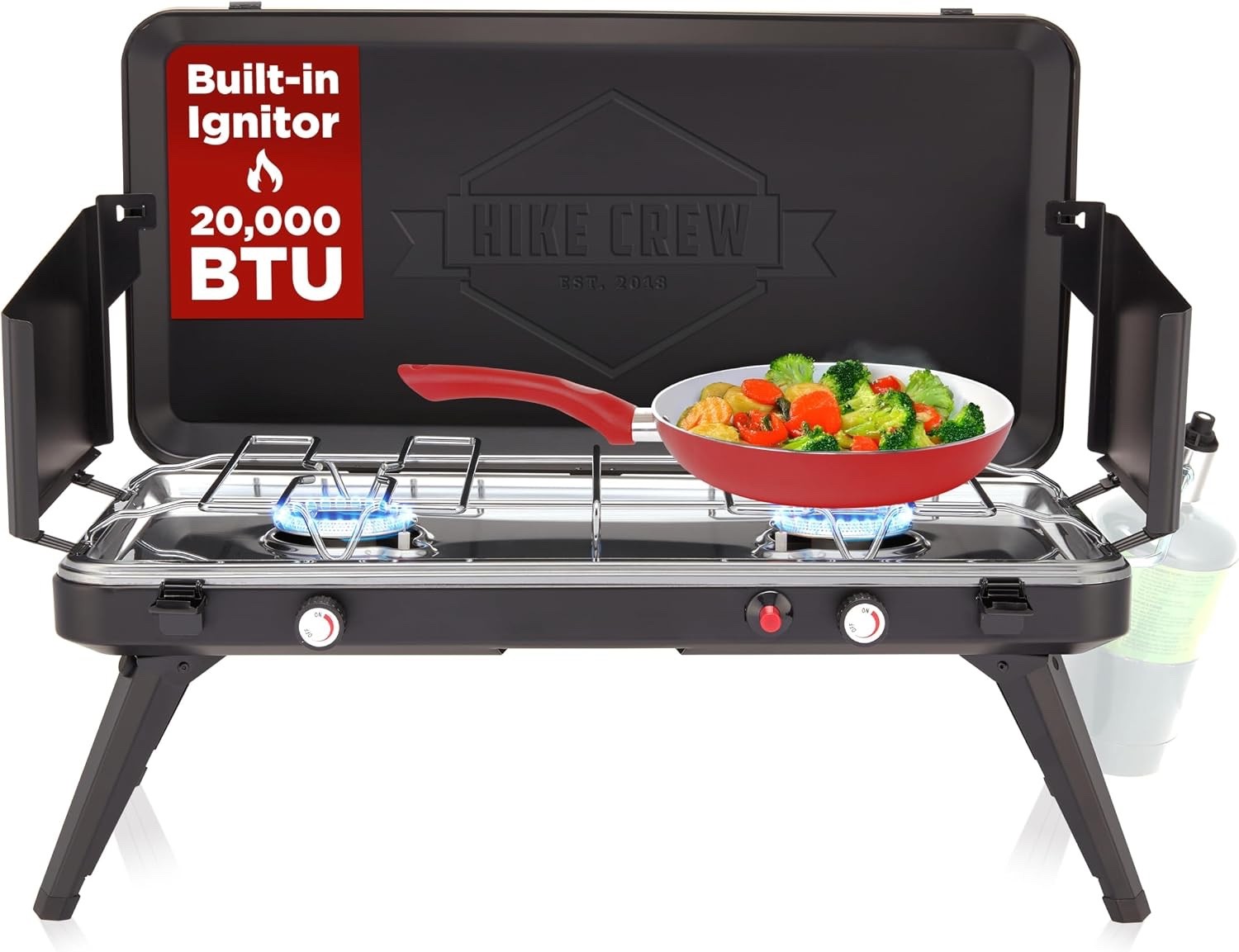 Hike Crew Portable 2-Burner Propane Camping Stove – 20,000 BTU w/ Igniter