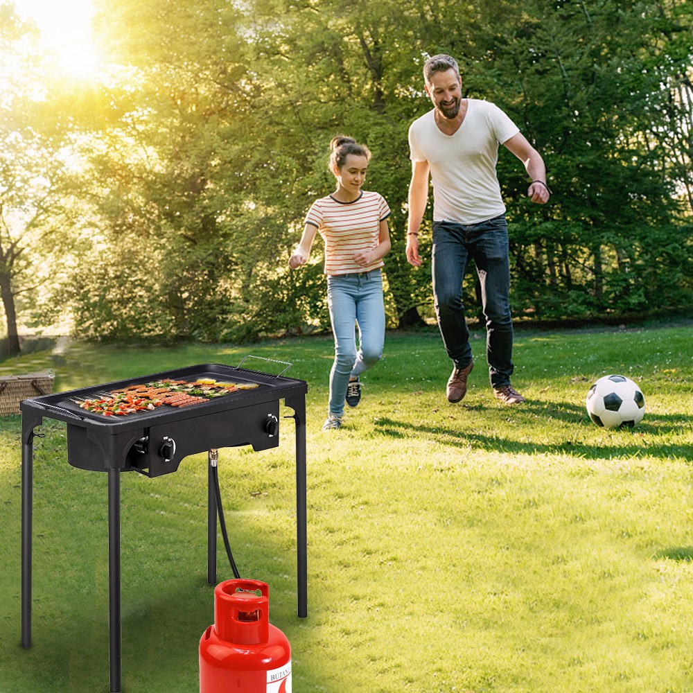 Propane 150000 BTU Double 2 Burner Gas Cooker Stand Stove Outdoor BBQ Grill