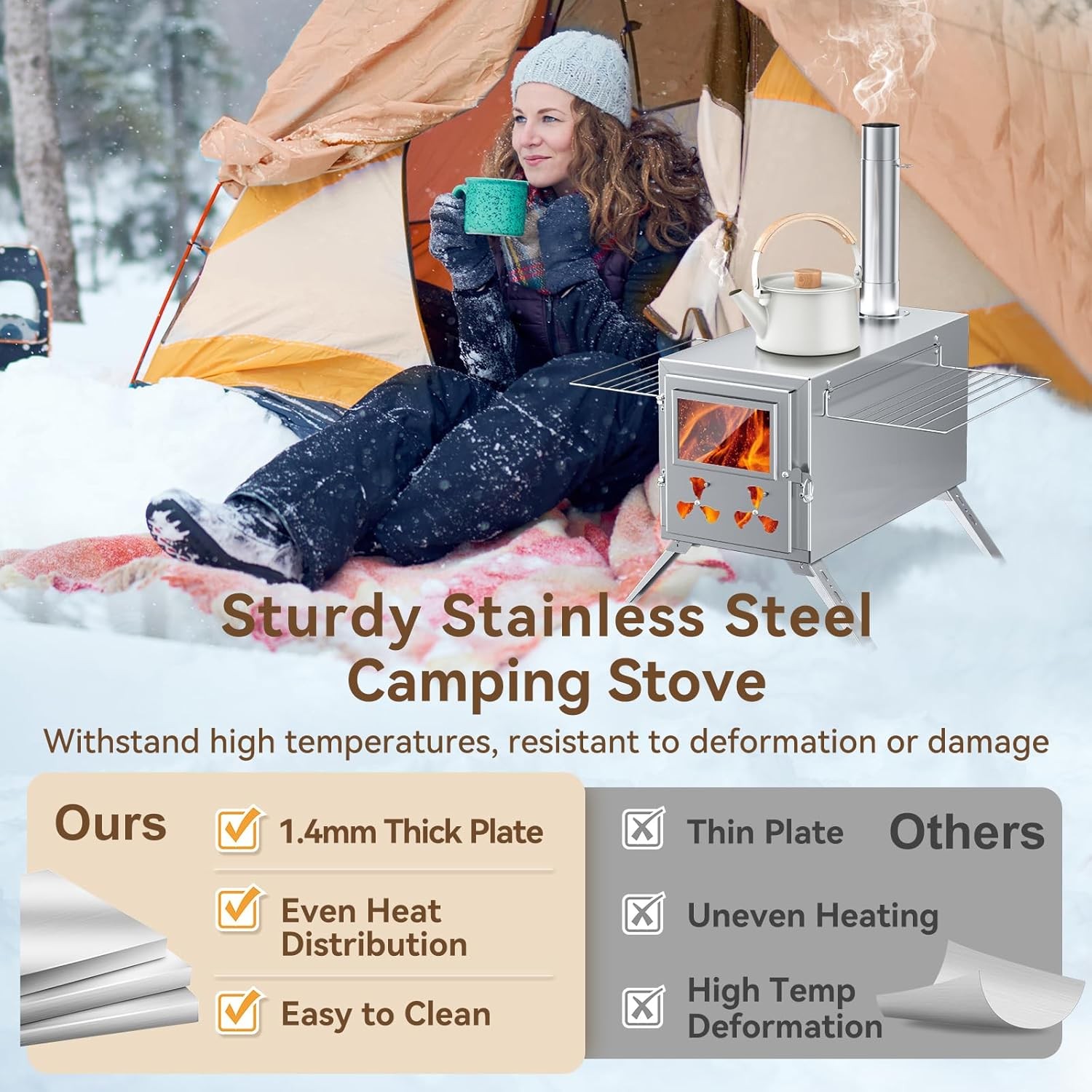 MOPHOTO 2in1 Sauna Hot Tent Stove Burning Stove With Stone Box 8 Chimney Pipes
