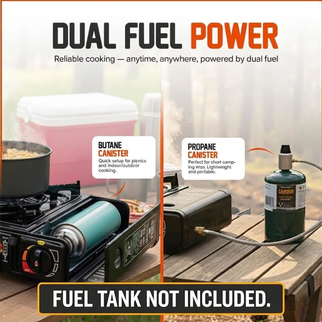 Portable Camping Stove, 3000W Dual Fuel Butane & Propane Gas Stove, Automatic Ig