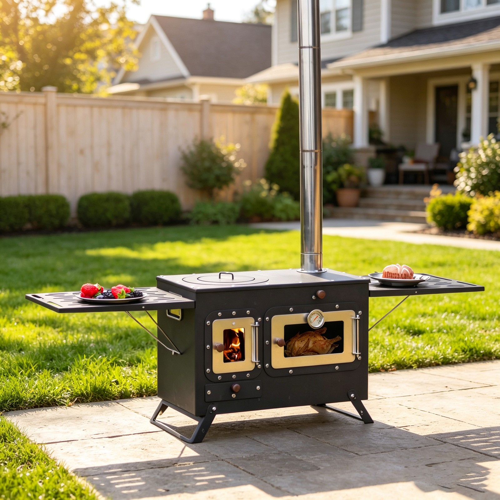 Foldable Camping Wood Stove with Oven Portable Steel Outdoor Cooking Fire Stove