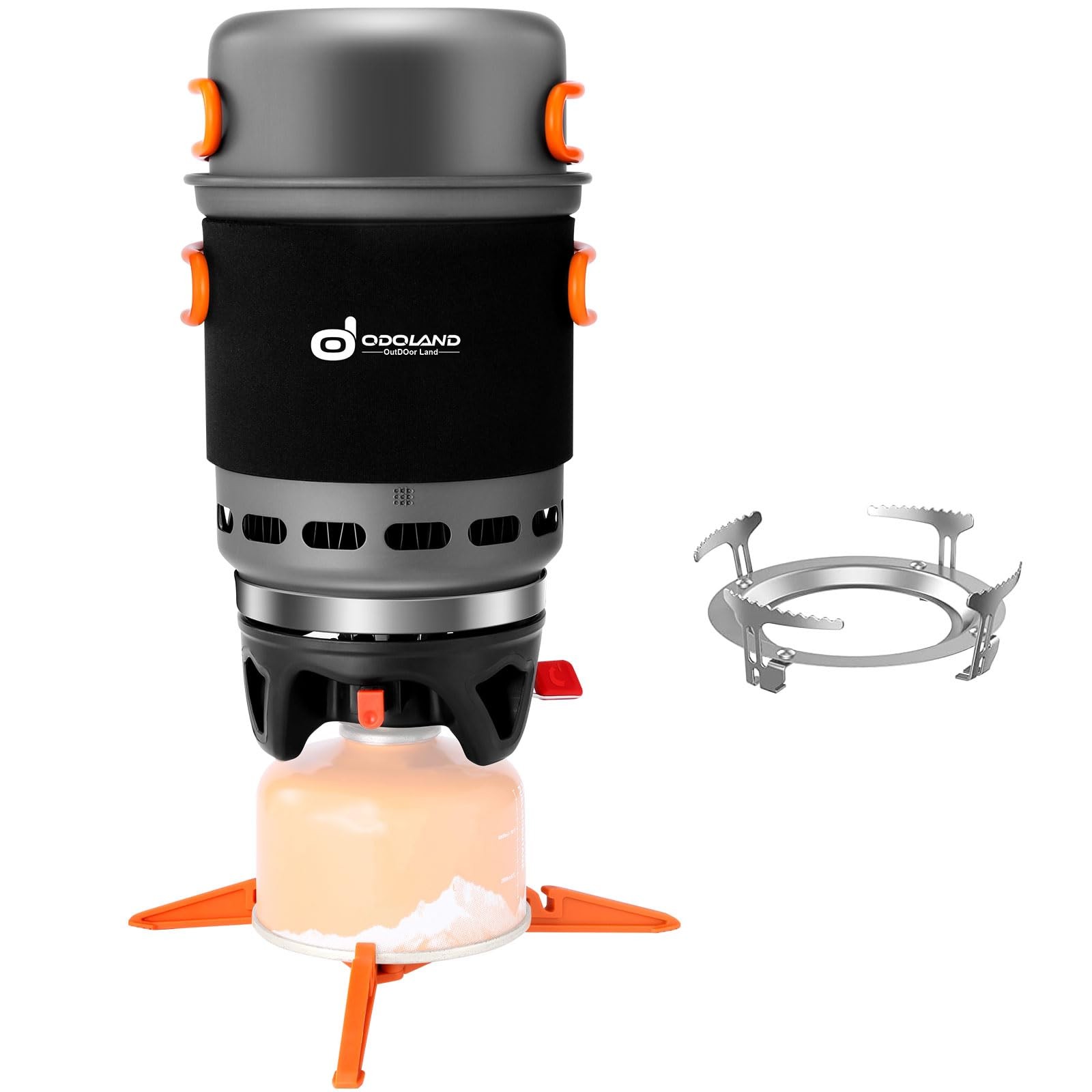 Heat Exchange Camping Pot with Backpacking Stove 7-in-1 Camping Cookware Mess Ki