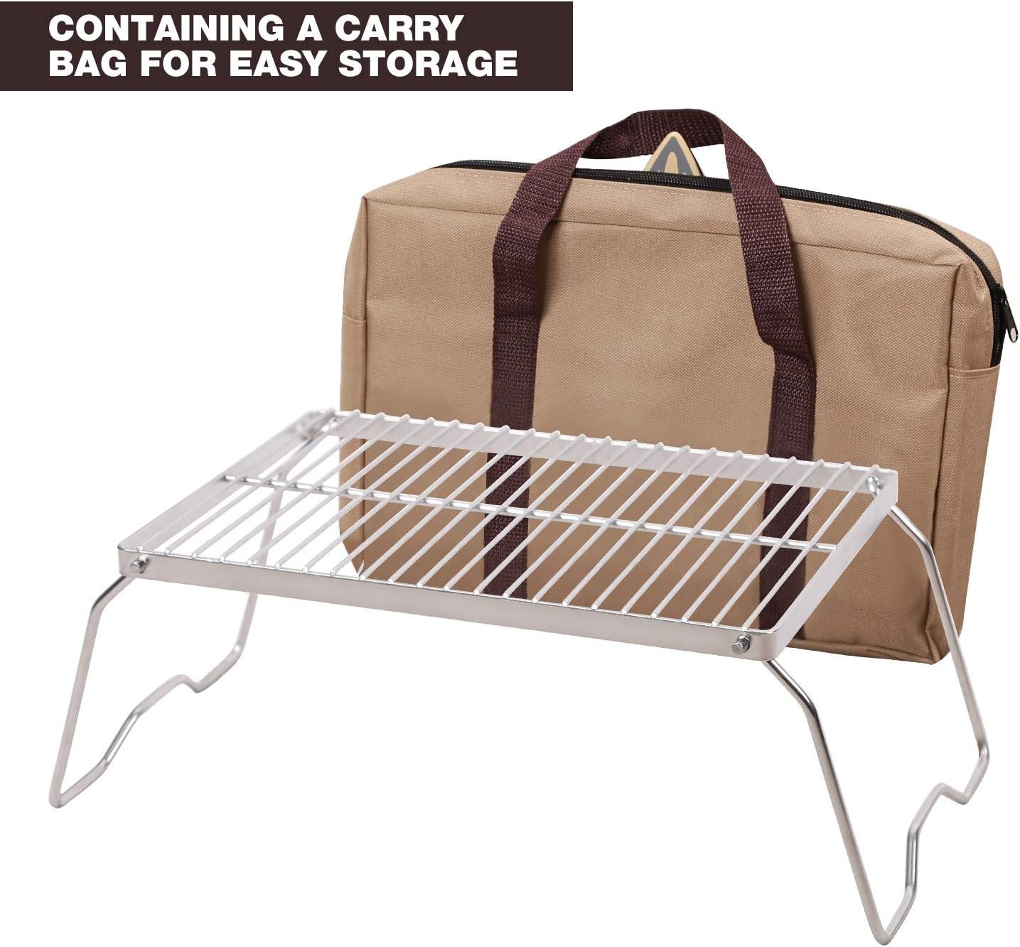 Large Campfire Grill 304 Stainless Steel Grate Folding Heavy Duty Carrying Bag