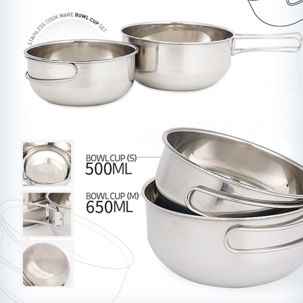 304 Stainless Steel Folding Bowl 650ml and 500ml Portable Camping Tableware Set