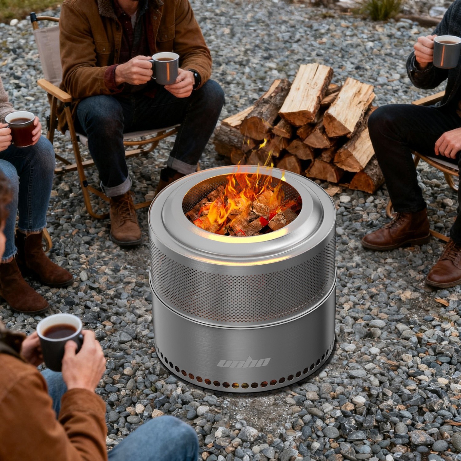 4-6 People 20” Smokeless Fire Pit Wood Burning Portable Stainless Steel Outdoor