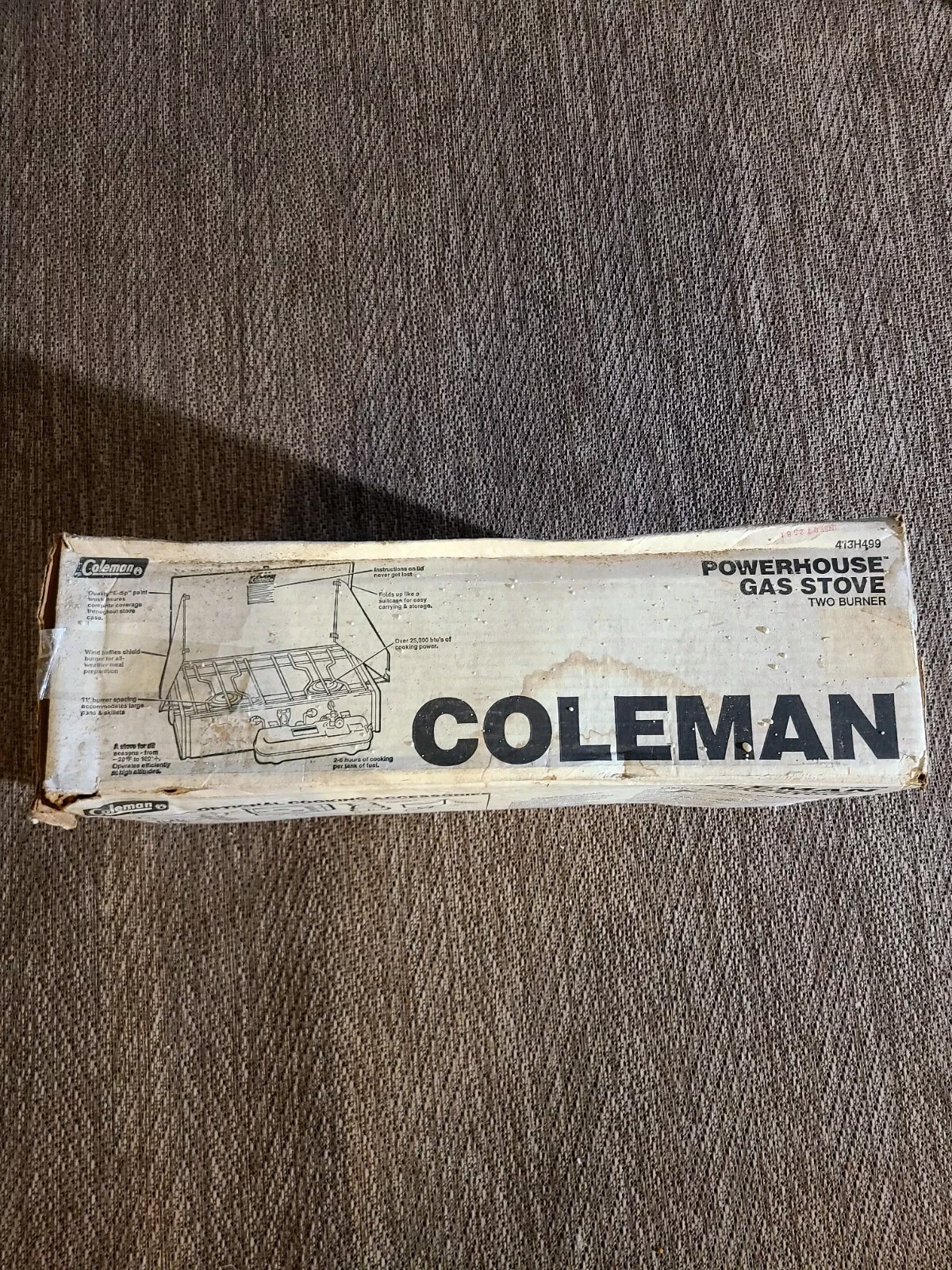 Vintage Coleman Powerhouse 2-Burner Gas Camp Stove 413H499 W/ BOX & MANUAL 1988