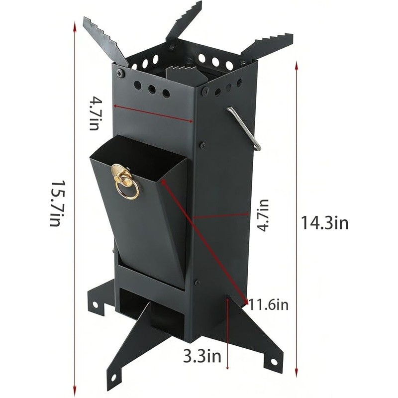 Portable Wood Rocket Stove Heavy Duty Steel Outdoor Cooking Heater Camp Use