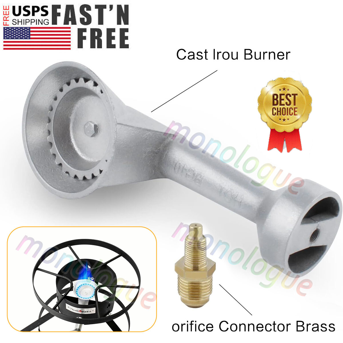 High Pressure Propane Cast-Iron Round Burner Head with Orifice Brass Fitting