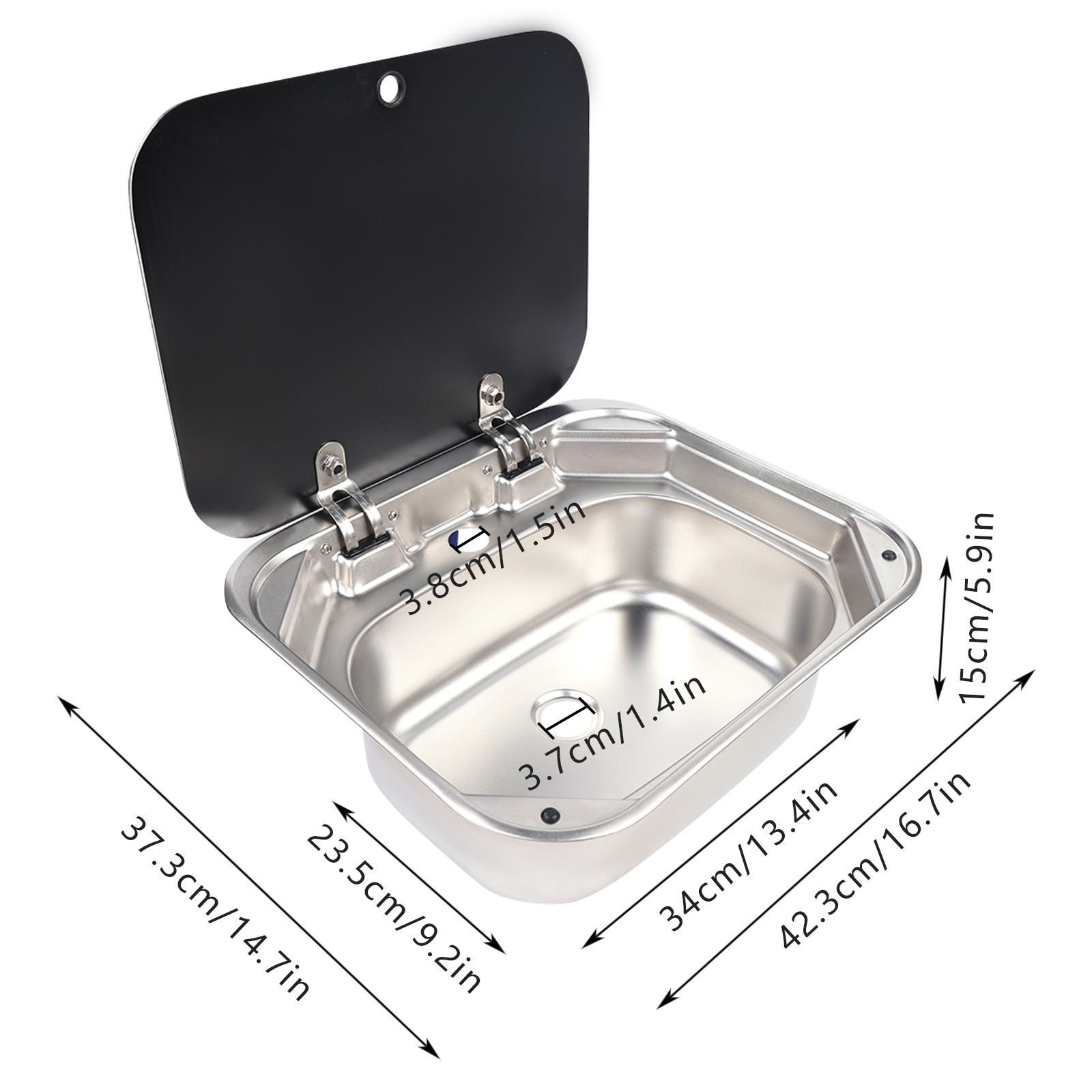 Stainless Steel RV Camper Caravan Trailer Sink Hand Wash Basin W/ Lid & Faucet
