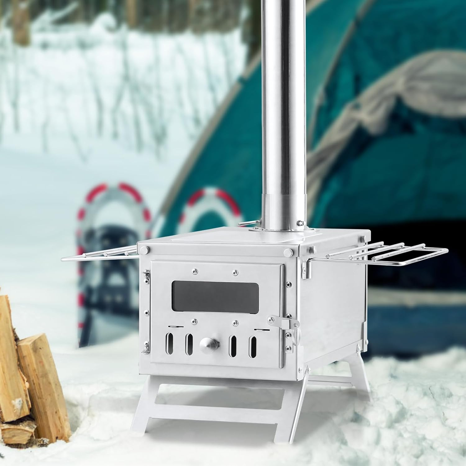 Camping Wood Stove Stainless Steel Camping Tent Stove, Portable Wood Burning Sto
