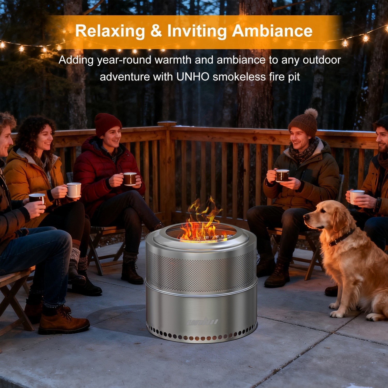 4-6 People 20” Smokeless Fire Pit Wood Burning Portable Stainless Steel Outdoor