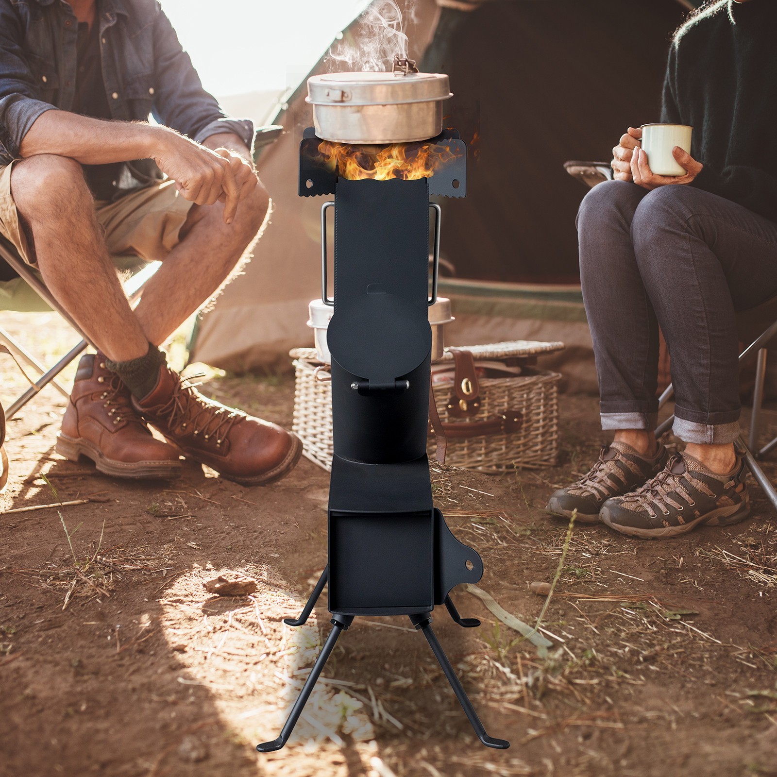 Portable Rocket Stove Wood Burning Camping Tent Heater Survival Cooking Stove