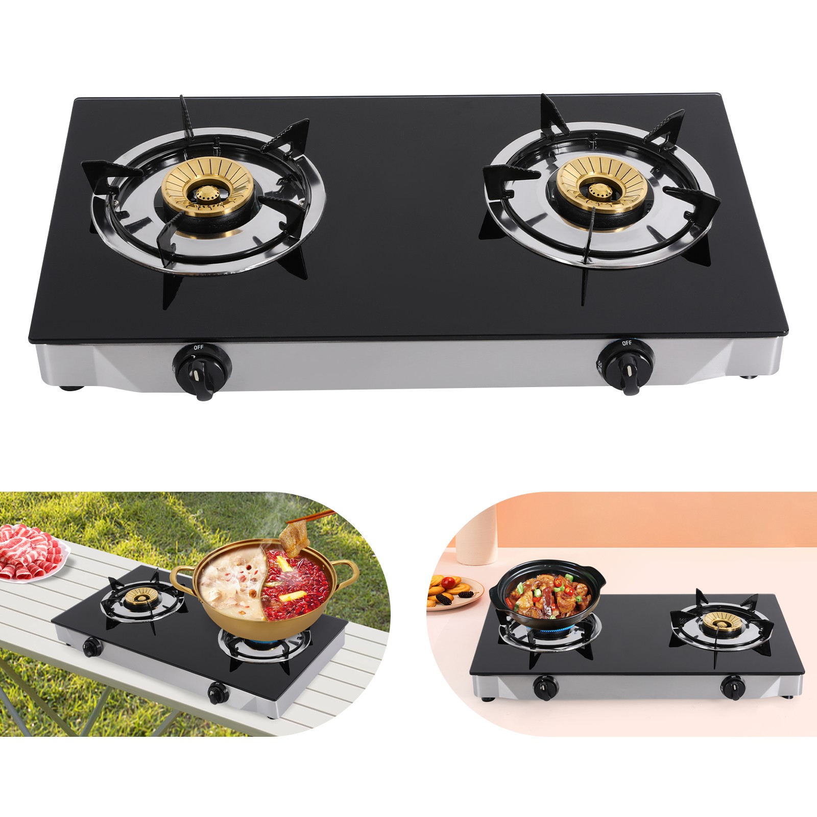 2-Burner Gas Stove Countertop Portable Auto Ignition Stove 28.35×14.96×3.15 inch