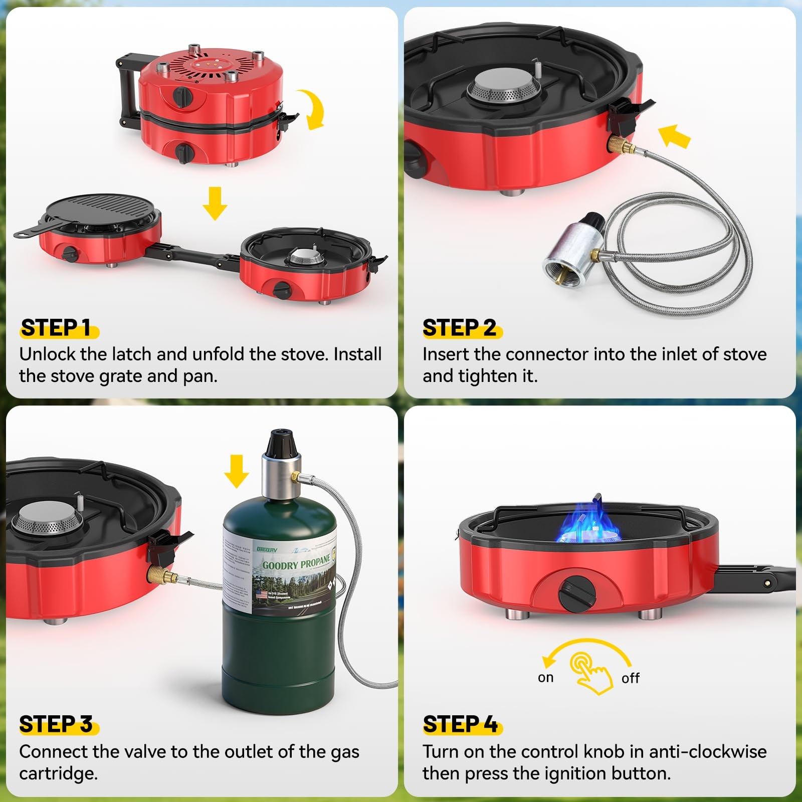 2 Burner Propane Camping Stove, 20000 BTU Foldable Portable Camp Stove Red