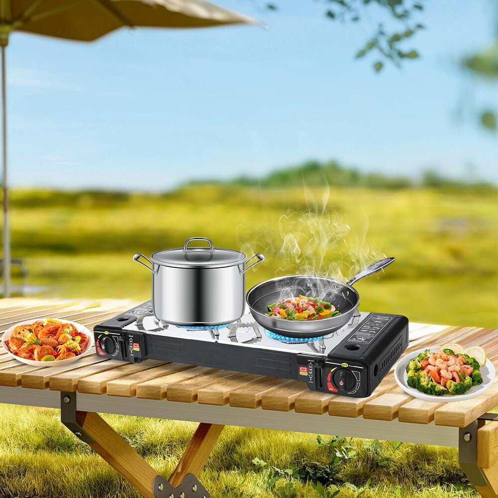 5600W Camping Stove Double Burner Propane&Butane Dual Fuel Brass Cooking Burner