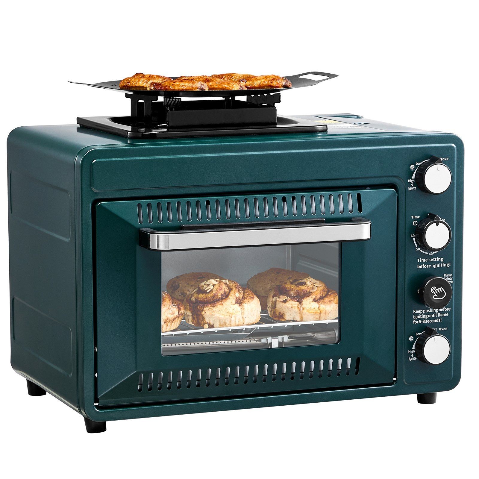 19.29×14.17×14.96in Gas Camping Oven 2-in-1 Dual Zone Fast Heating Performance
