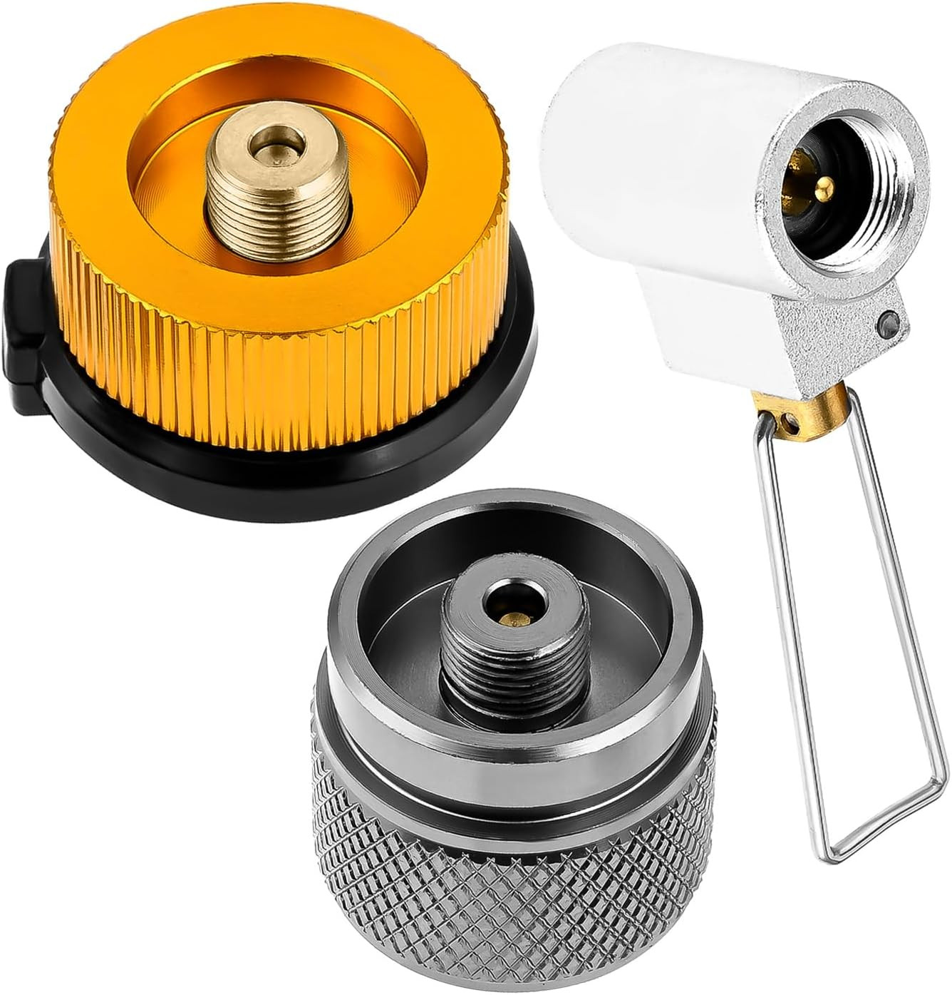 3PCS Camping Stove Gas Refill Adapter Set, Propane Isobutane Butane Valve Conver