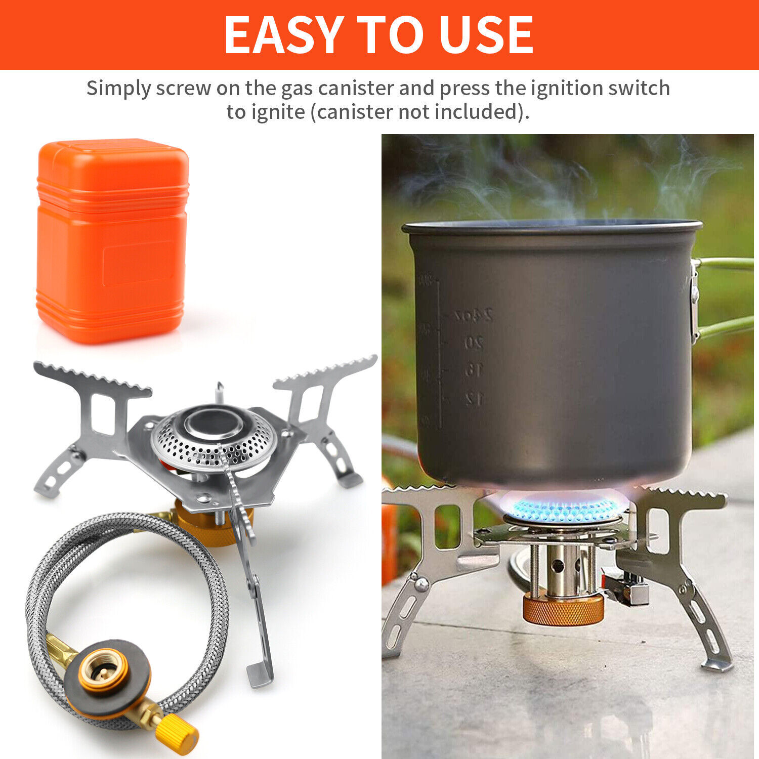 2Pack 3700W Portable Backpacking Camping Gas Stove W/ Piezo Ignition Burner Case