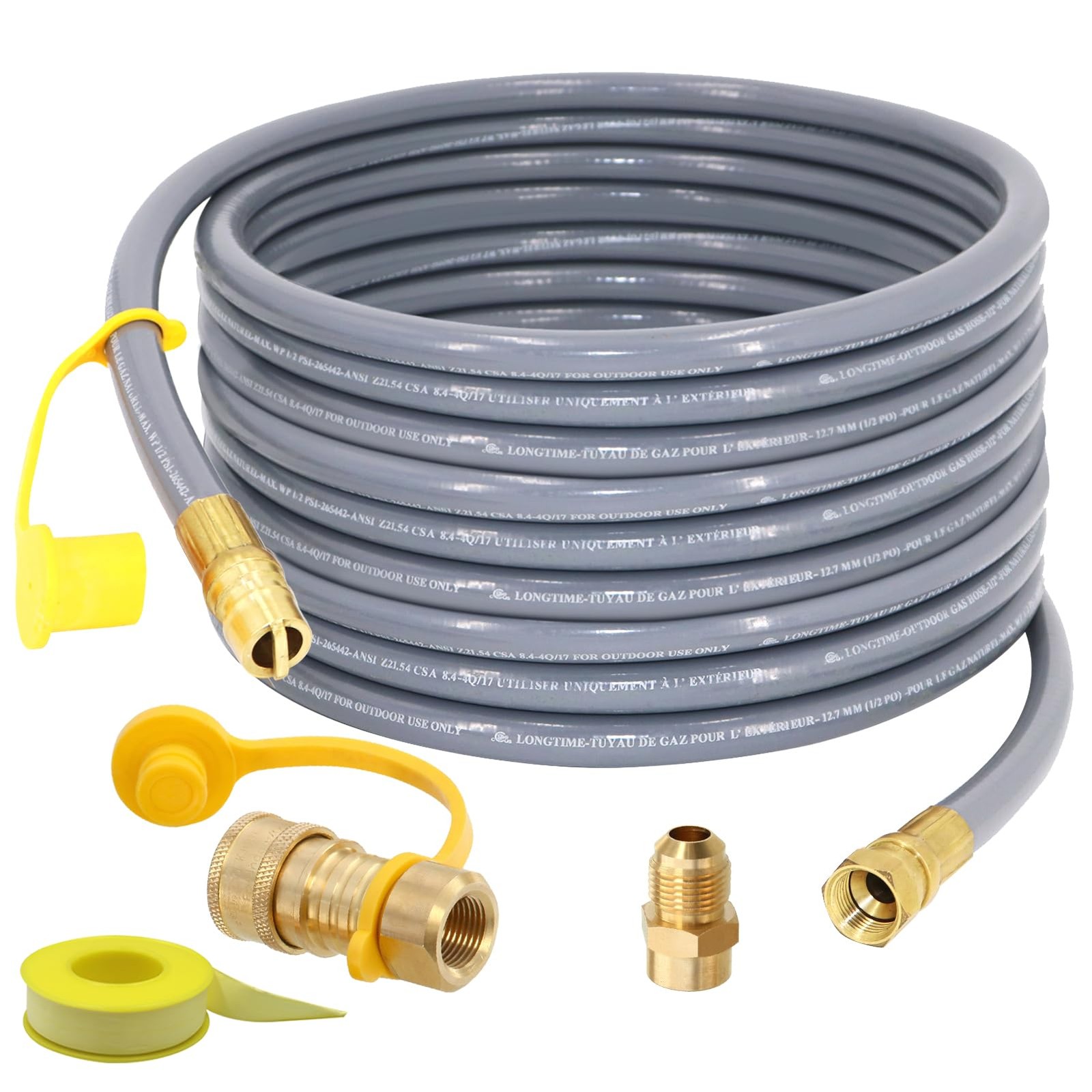 36 Feet 1/2-Inch ID Natural Gas Hose with Quick Connect Fitting 36FT, Gray
