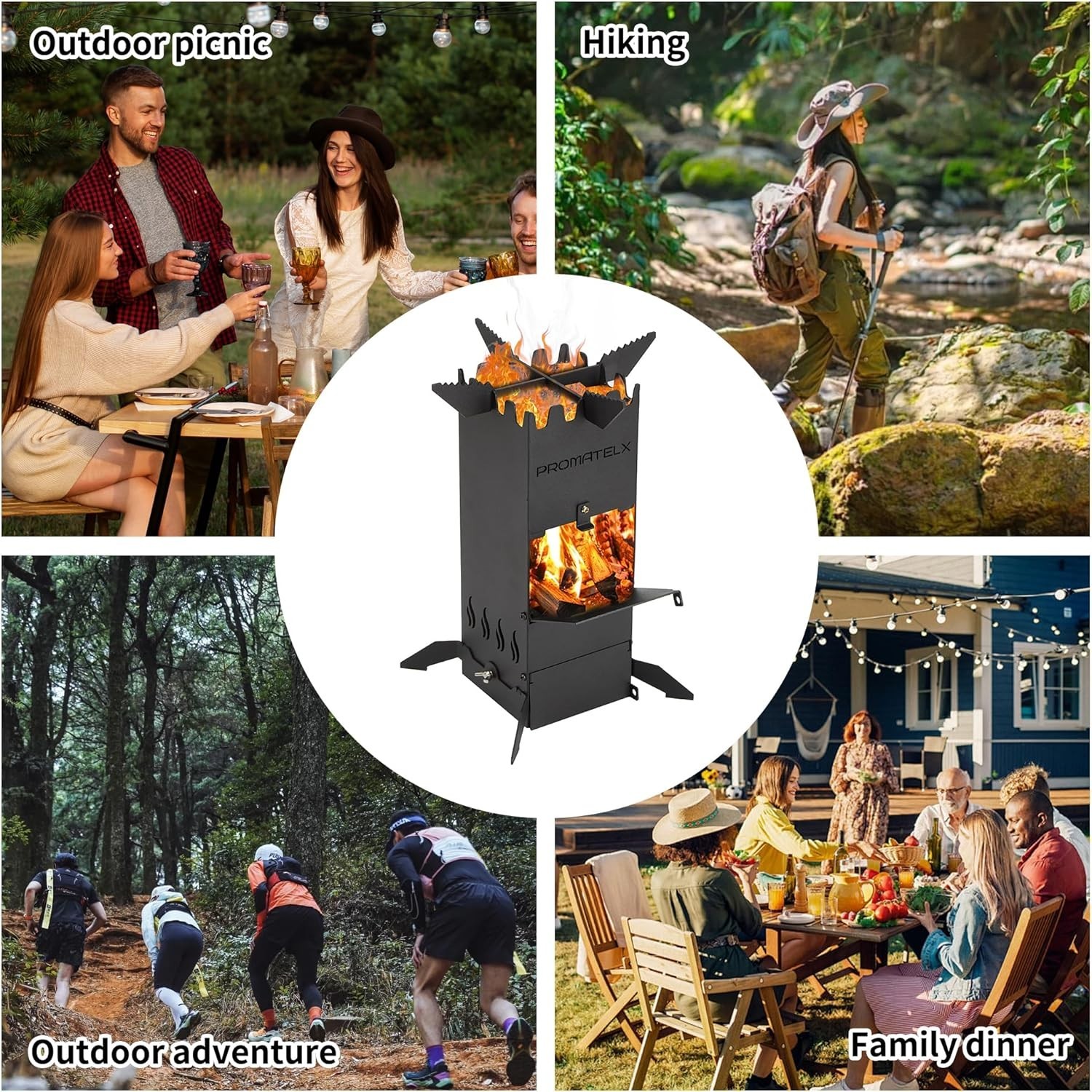 Rocket Stove for Cooking Portable Wood Burning Wood Fire Camping Backyard Cookin
