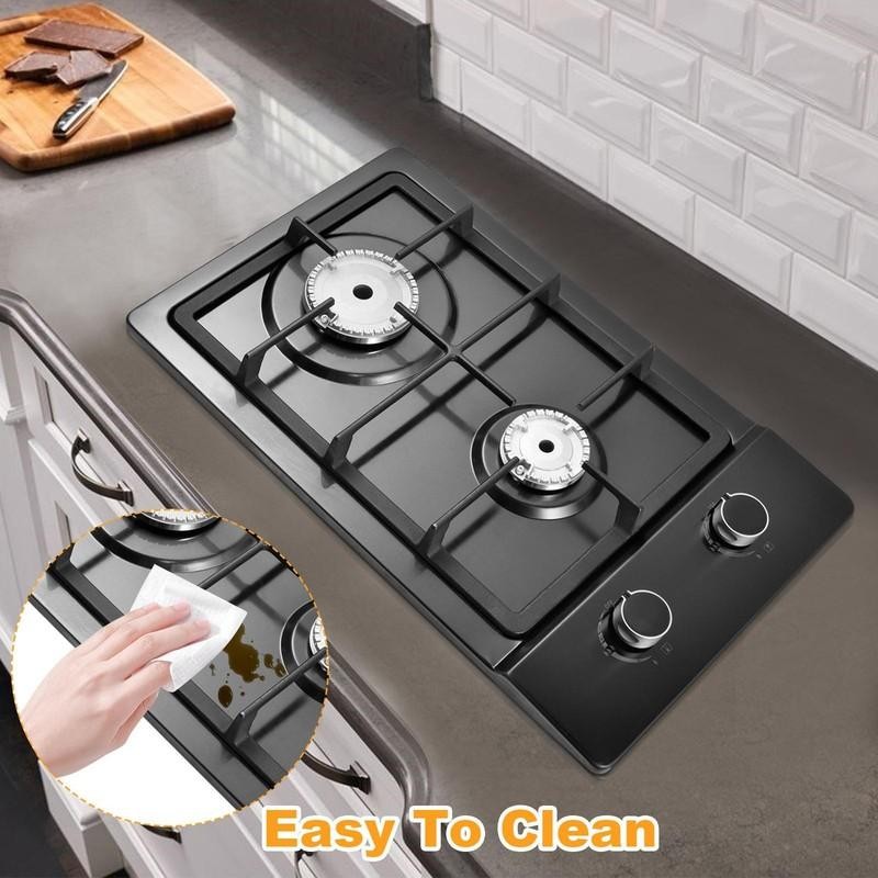 Kitchen 20 inch Gas Cooktop 2 burners NG/LPG Stainless Steel Tempered Glass New