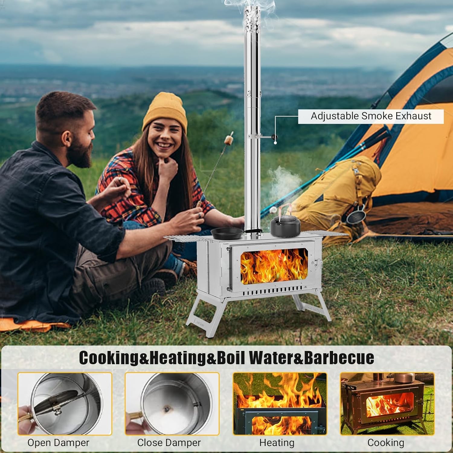 Portable Hot Tent Stove,Stainless Steel Stove with Pipe Bag,Backpacking,Heating