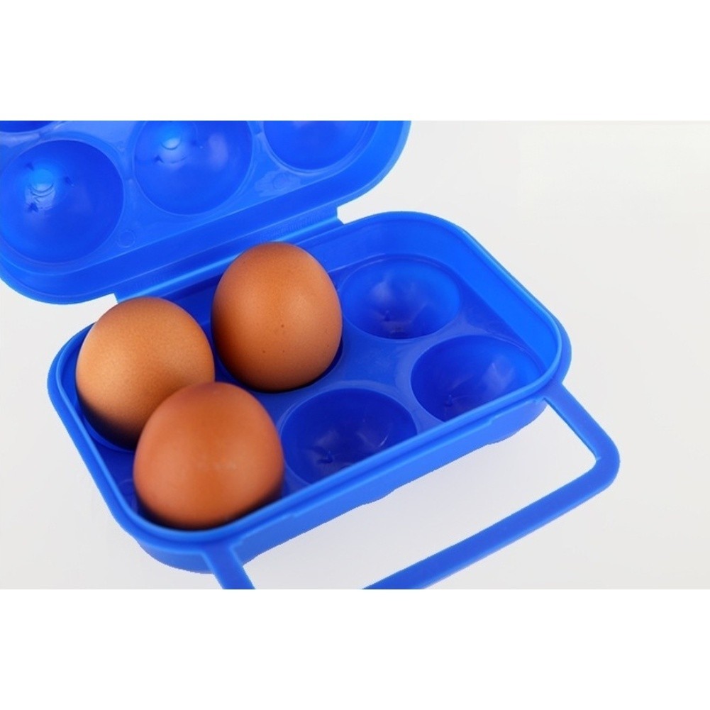 6-Slot Foldable Egg Storage for Camping Hiking Road Trips – Orange Blue PP Box