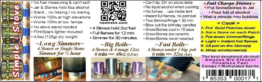 SimpleStove – 4 SnowStones absorb alcohol, you can simmer or cook fast