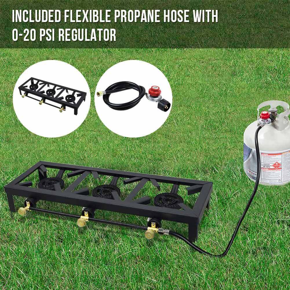 Propane Burner Cast Iron LPG Gas Stove Outdoor Camping Cooker & Regulator Hose