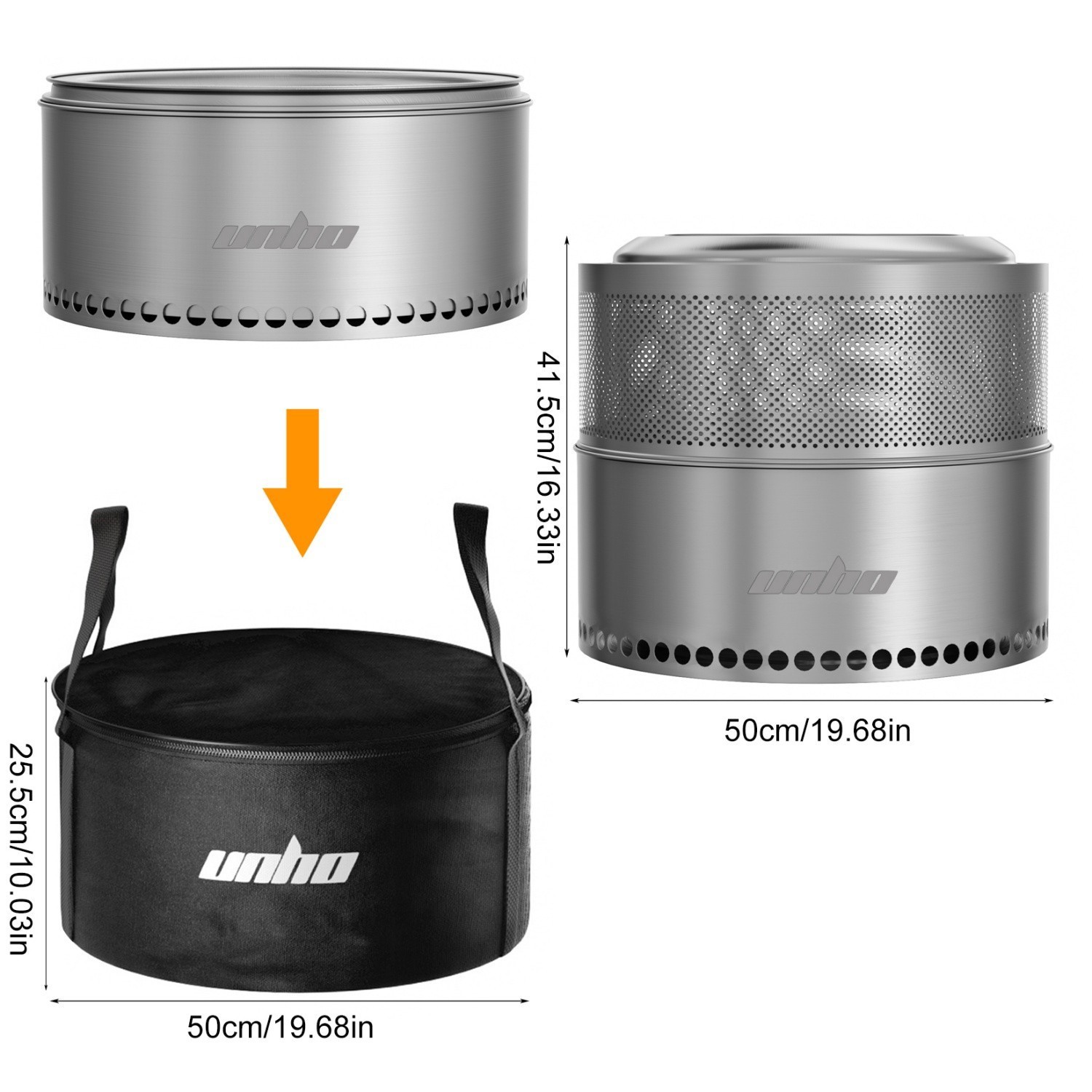 4-6 People 20” Smokeless Fire Pit Wood Burning Portable Stainless Steel Outdoor